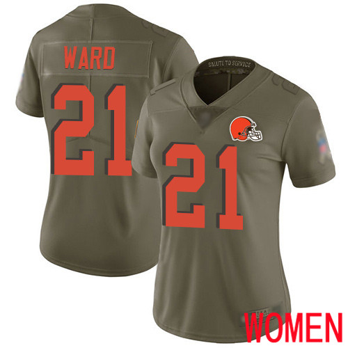 Cleveland Browns Denzel Ward Women Olive Limited Jersey #21 NFL Football 2017 Salute To Service->women nfl jersey->Women Jersey